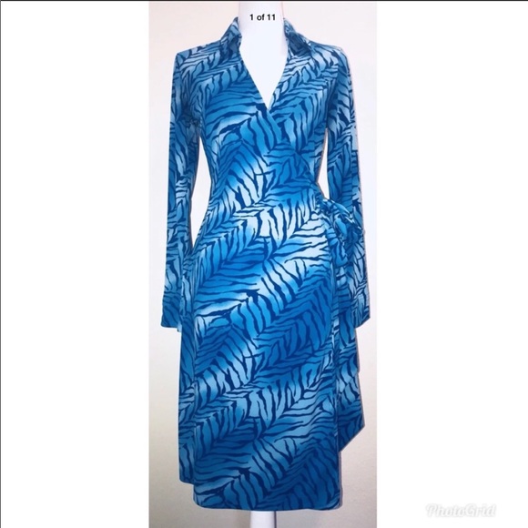 blue animal print wrap dress